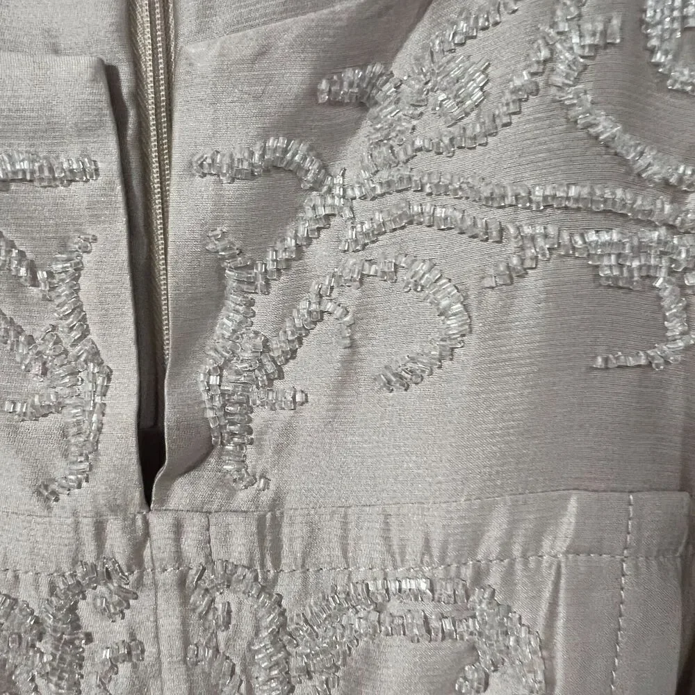 Tory Burch Size 8 Dress‎ Jessie Silk Embellished Beaded Beige Cap Sleeve Women's